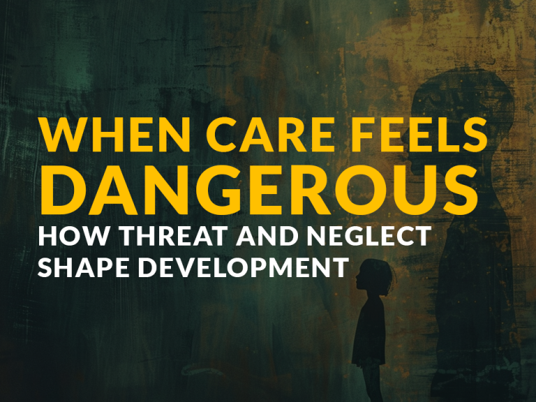 Child facing a shadowed caregiver silhouette symbolising how early threat and neglect shape psychological development.